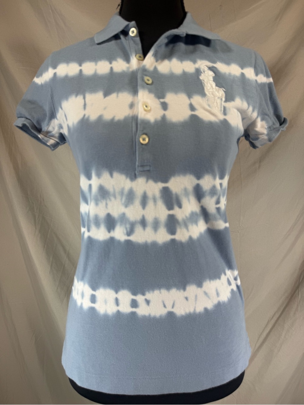 Ralph Lauren Sport Big Pony Shibori Tie-Dye Polo Blue/White - Size Small